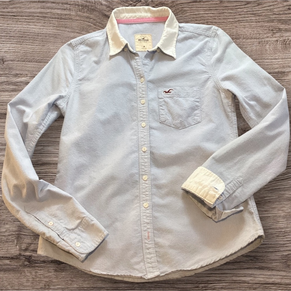 Hollister Soft Brushed Cotton Oxford Style Button Down‎ Shirt, Light Blue Medium